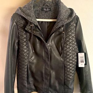 Mo-Ka Meriam Knit Hood Faux-Leather Jacket - BRAND NEW W/TAGS! Size L